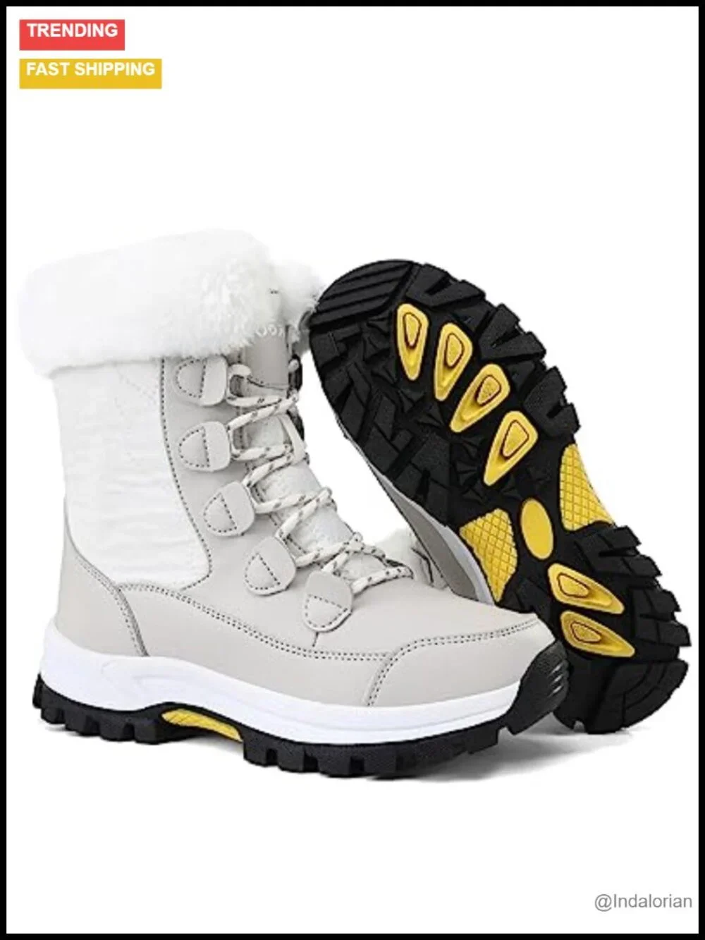 Waterproof Winter Snow Boots - Faux Fur Lined Mid Calf Lightweight Walking